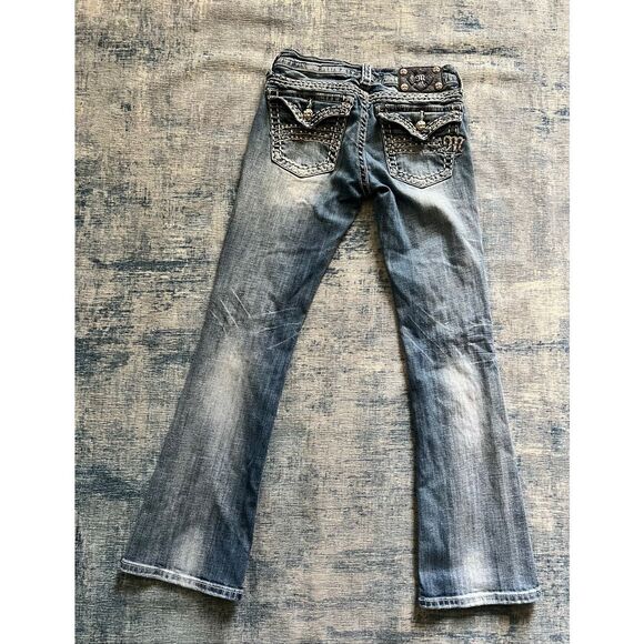 Miss Me Distressed Light Wash Rhinestone Boot Cut Denim Jeans 27" - Picture 2 of 8